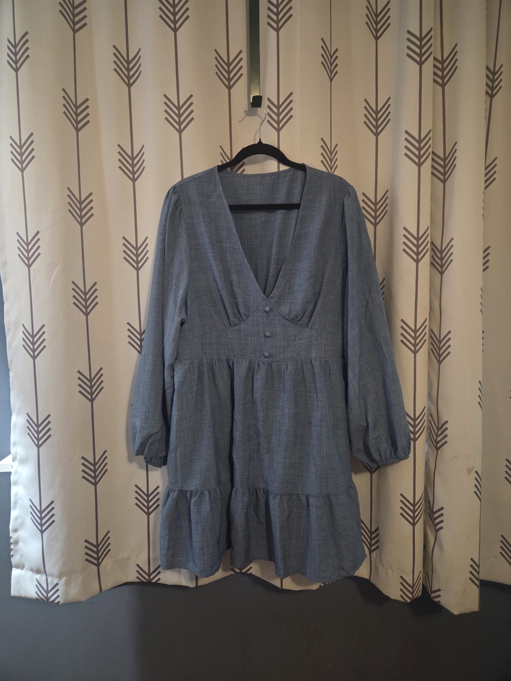 SHEIN Blue V-Neck Tiered Tunic Dress